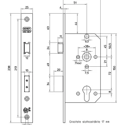 Nemef Insteekslot Veiligheidsslot Slot Voor Buitendeur 4139/17 - Zwart - 72mm