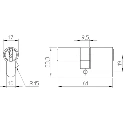 Nemef Veiligheidscilinder 132/9P 60 mm SKG*** - met Boorbeveiliging - met Gevarenfunctie - 3 Sleutels