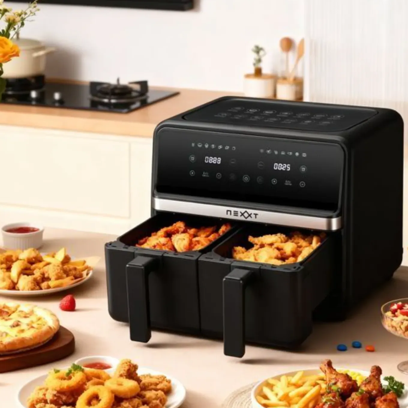 Nexxt Dual Basket Airfryer 8 Liter Met 2 Manden En Touchscreen