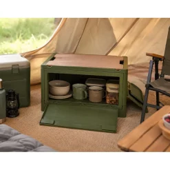 Norländer Opvouwbare Opbergkrat Met Houten Deksel En Koeltas 43,7 X 30,7 X - 25cm - Groen
