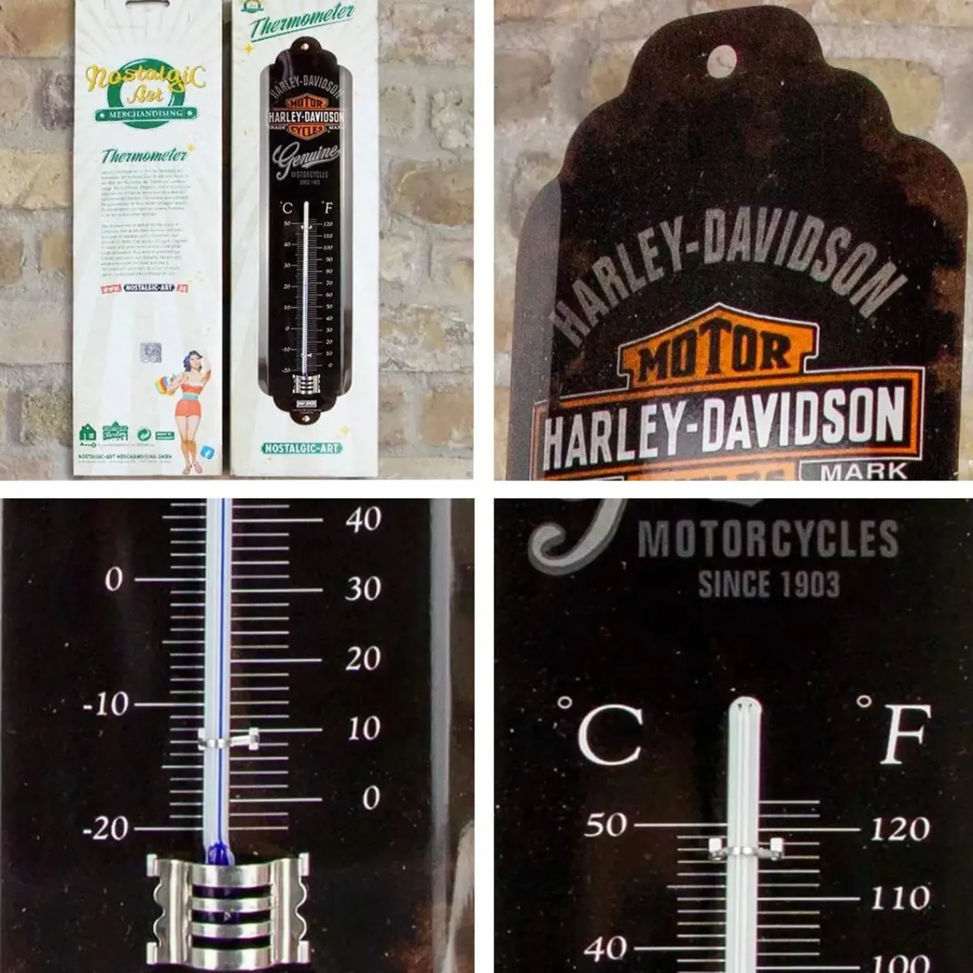 Nostalgic Art Binnen/buiten Thermometer - Harley-davidson - Zwart