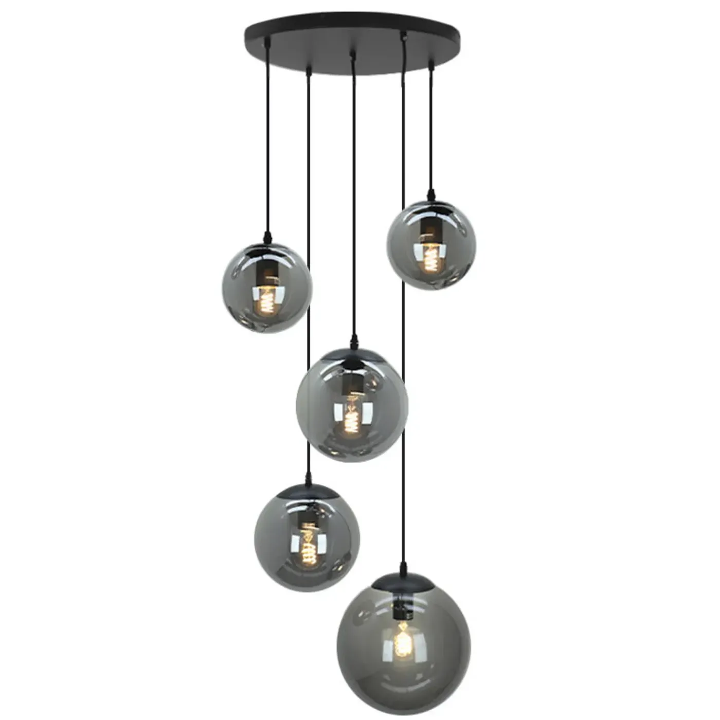 Olucia - Dolf - Hanglamp - Zwart / Grijs - 5l
