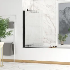 Aurlane Opklapbaar Badwand 80x140cm - Matzwart Profiel - Gegolfd Gehard Glas 5mm - WAVE