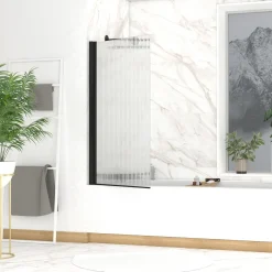 Aurlane Opklapbaar Badwand 80x140cm - Matzwart Profiel - Gegolfd Gehard Glas 5mm - WAVE
