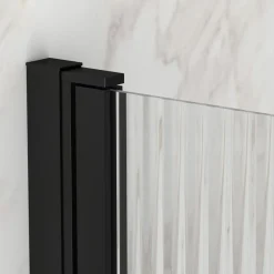 Aurlane Opklapbaar Badwand 80x140cm - Matzwart Profiel - Gegolfd Gehard Glas 5mm - WAVE