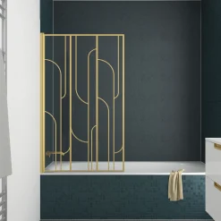 Aurlane Opvouwbare Badwand 80x140cm met Zeefdruk in Art Deco Stijl - Afwerking in Geborsteld Goud