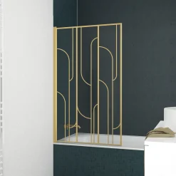 Aurlane Opvouwbare Badwand 80x140cm met Zeefdruk in Art Deco Stijl - Afwerking in Geborsteld Goud