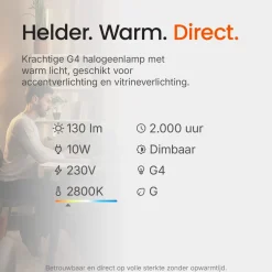 Osram Halogeen Insteeklamp G4 - 10w 130lm 2800k 12v - Warm Wit Licht - Dimbaar - 1 Stuk