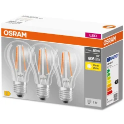 Osram Ledfilamentlamp Peertje Led Base - D6cm - Warm Wit - E27 - 6,5W - 3 stuks