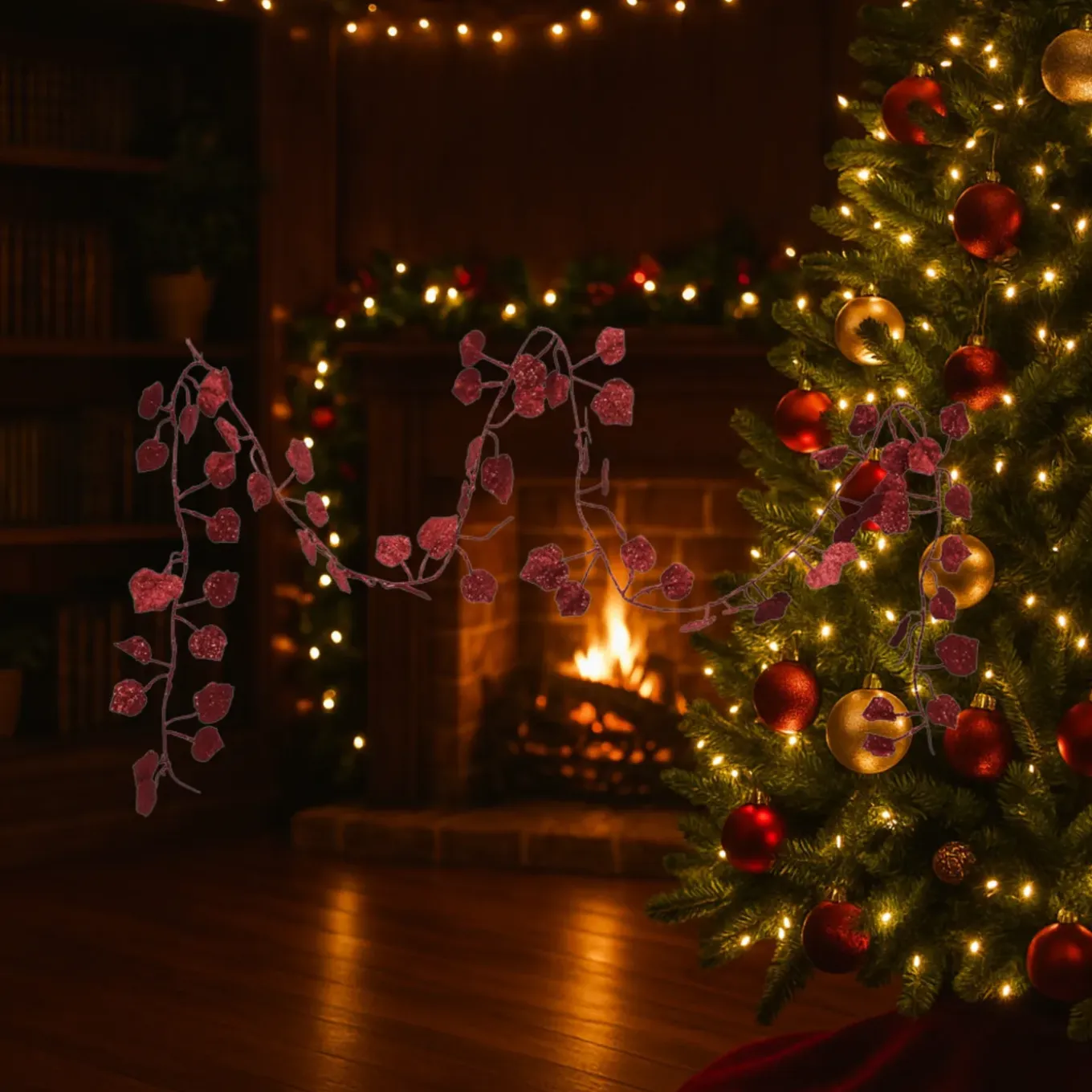 Othmar Decorations Kerstboom Slinger - Bladeren - Rood- 2 M