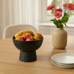 Otix Fruitschaal Fruitmand Decoratieschaal Ornament Bowl 22x14cm Zwart Keramiek Onyx