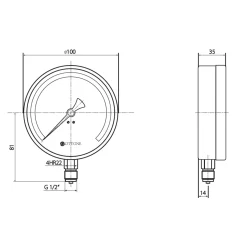 Ottone 100mm 6 BAR waterdruk meter zijdelingse aansluiting G1/2