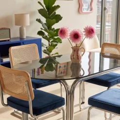 Oviala Lewis Ovale Eettafel Van Metaal En Gehard Glas Voor 6 Personen Zwart