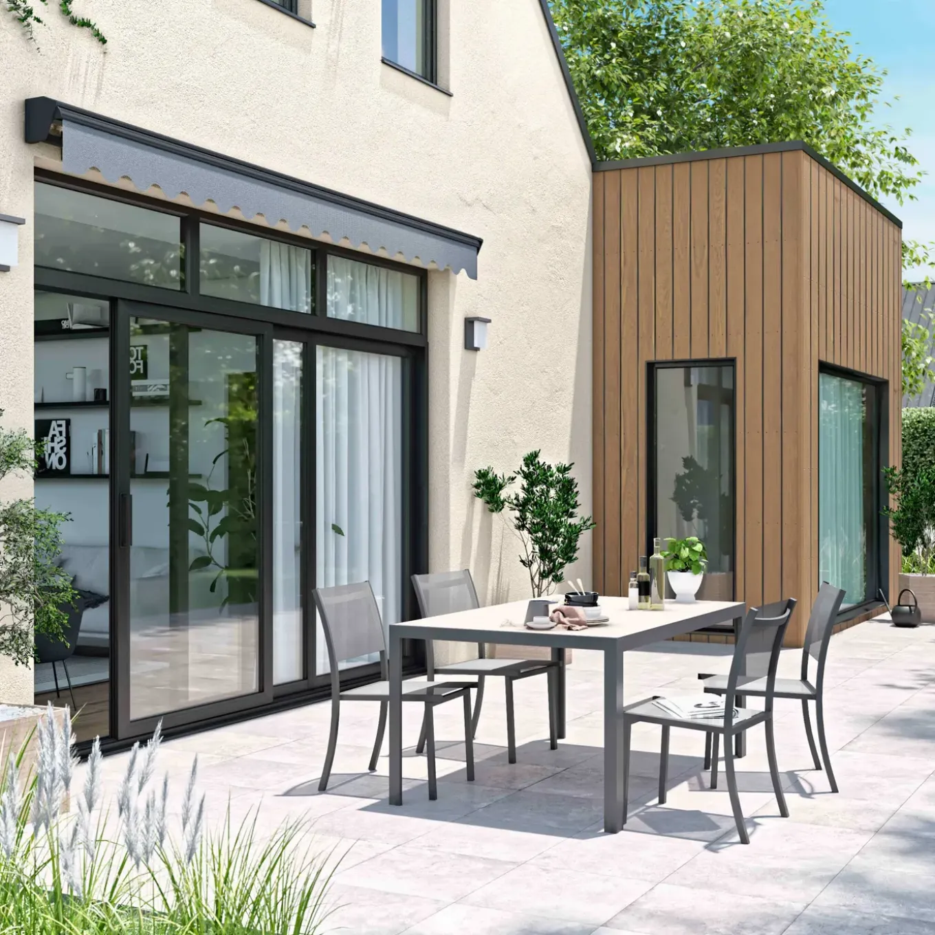 Oviala Ouessant Elektrische Zonnescherm Van 4x3m In Antraciet Aluminium