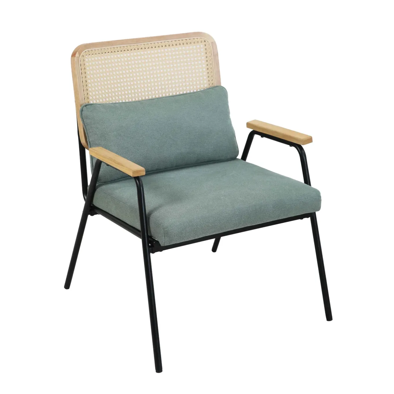 Oviala Relaxfauteuil In Staal Synthetisch Rotan En Stof Miley Groente