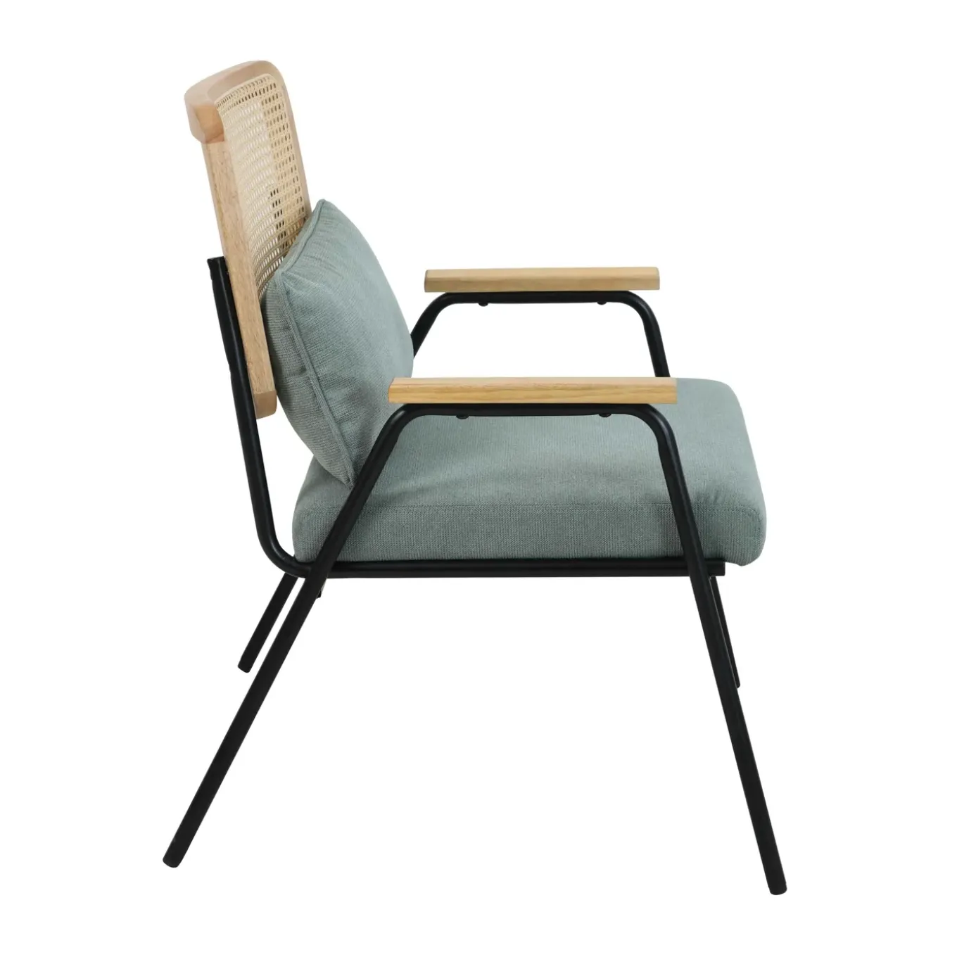 Oviala Relaxfauteuil In Staal Synthetisch Rotan En Stof Miley Groente