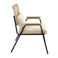 Oviala Relaxfauteuil In Staal Synthetisch Rotan En Stof Miley Ecru