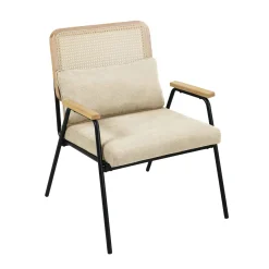 Oviala Relaxfauteuil In Staal Synthetisch Rotan En Stof Miley Ecru