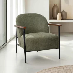 Oviala Relaxfauteuil In Staal Hout En Stof Lenny Donkergroen