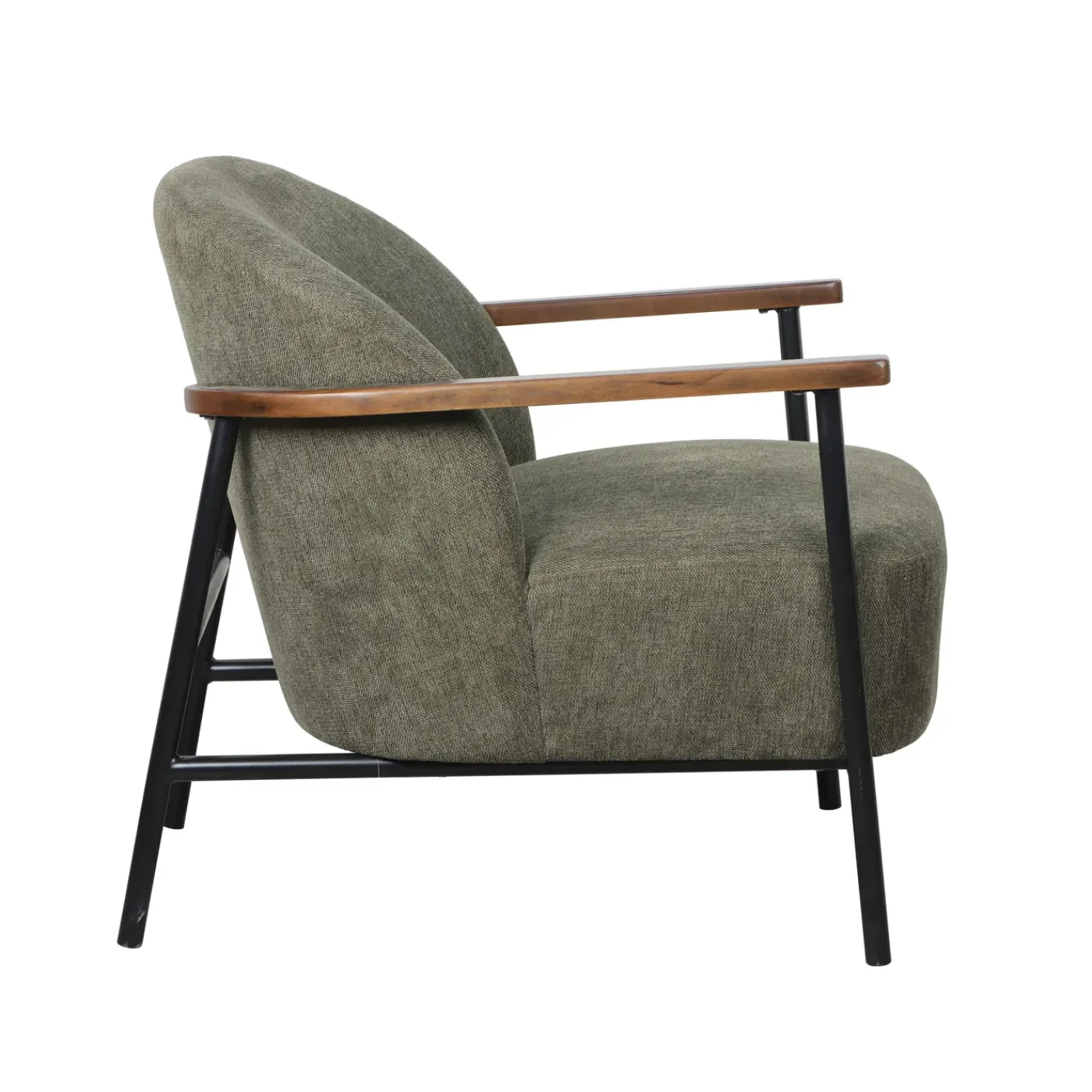 Oviala Relaxfauteuil In Staal Hout En Stof Lenny Donkergroen