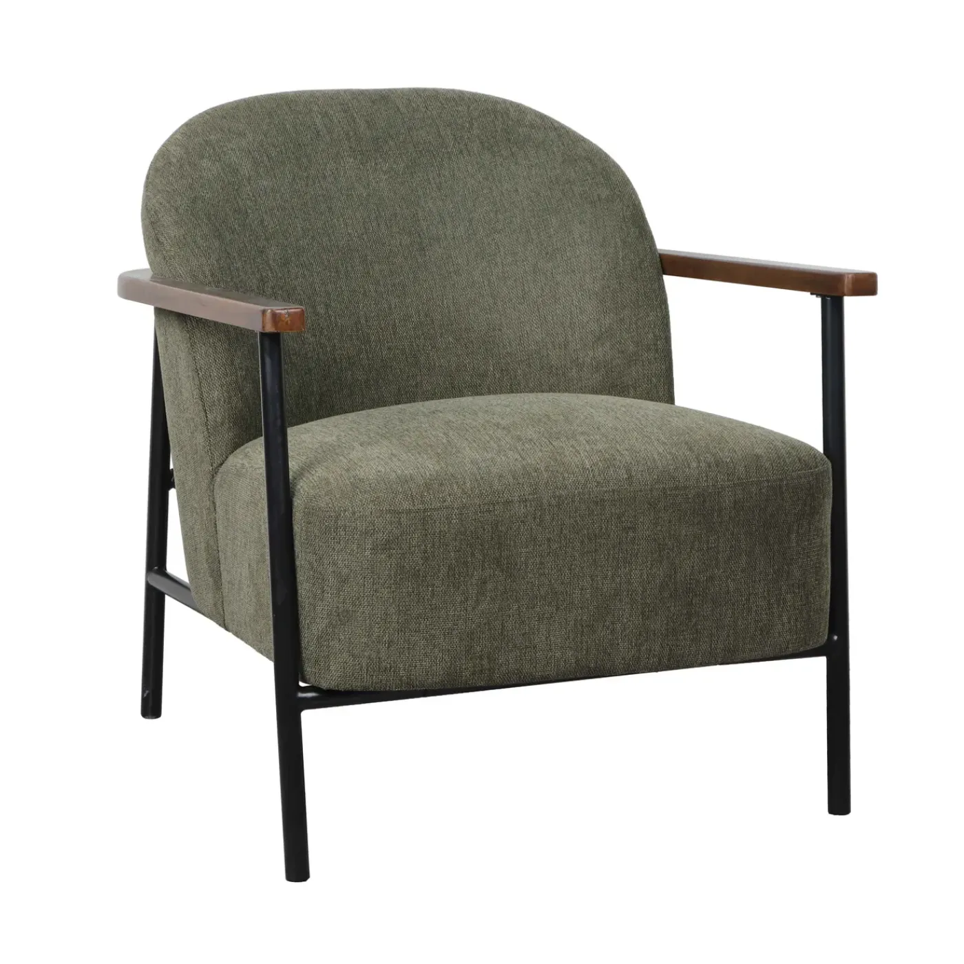 Oviala Relaxfauteuil In Staal Hout En Stof Lenny Donkergroen