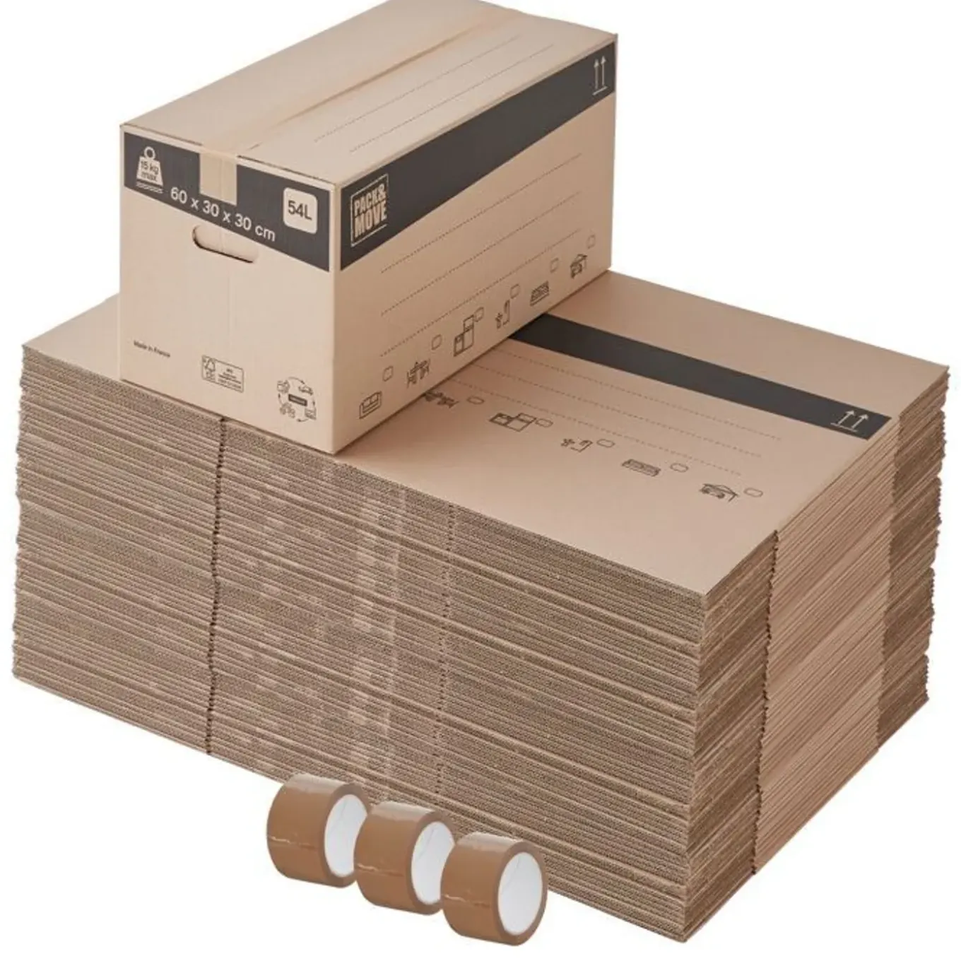 Pack And Move - 40 Standaard Dozen - Versterkte Handgrepen - 60 X 30 X 30 Cm