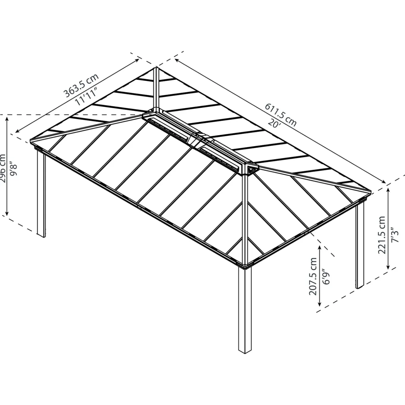 Palram | Canopia - Paviljoen Dallas - Donkergrijs - 611,5x363,5cm