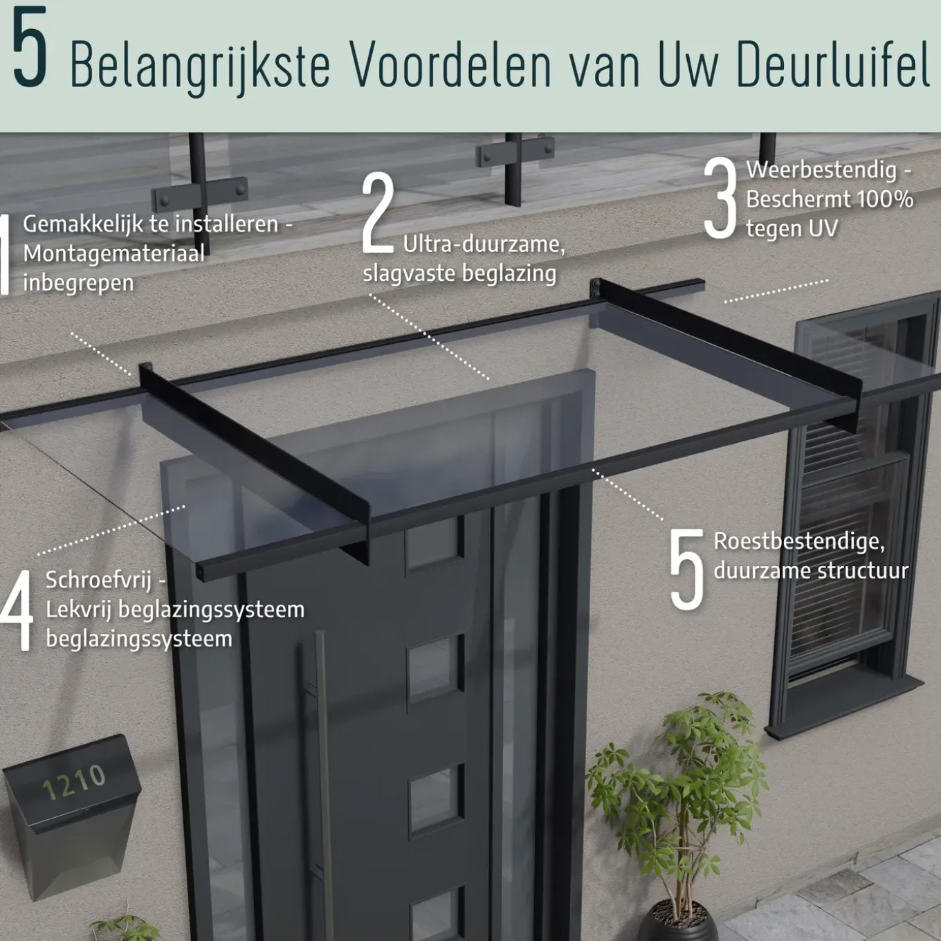 Palram | Canopia - Veranda- en deurluifel Lily - Helder - Zwart - 70x88x472cm