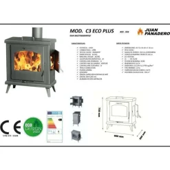 Panadero - Houtkachel C3 Four Plus - 8 Kw - Rendement 82% - Afmetingen 77 X 66 X 36 Cm