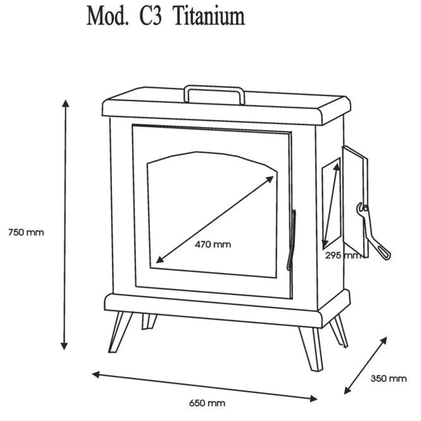Panadero - Houtkachel C3 Four Plus - 8 Kw - Rendement 82% - Afmetingen 77 X 66 X 36 Cm