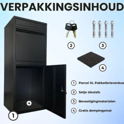 ParcelXL ® - Pakketbrievenbus - Pakketbox - Vrijstaand - Brievenbus Hangend - Zwart - XXL - Post