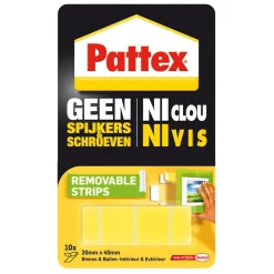 Pattex Dubbelzijdige klevende strips Geen Spijkers & Schroeven - 2kg - 20x40mm - geel - 10 stuks