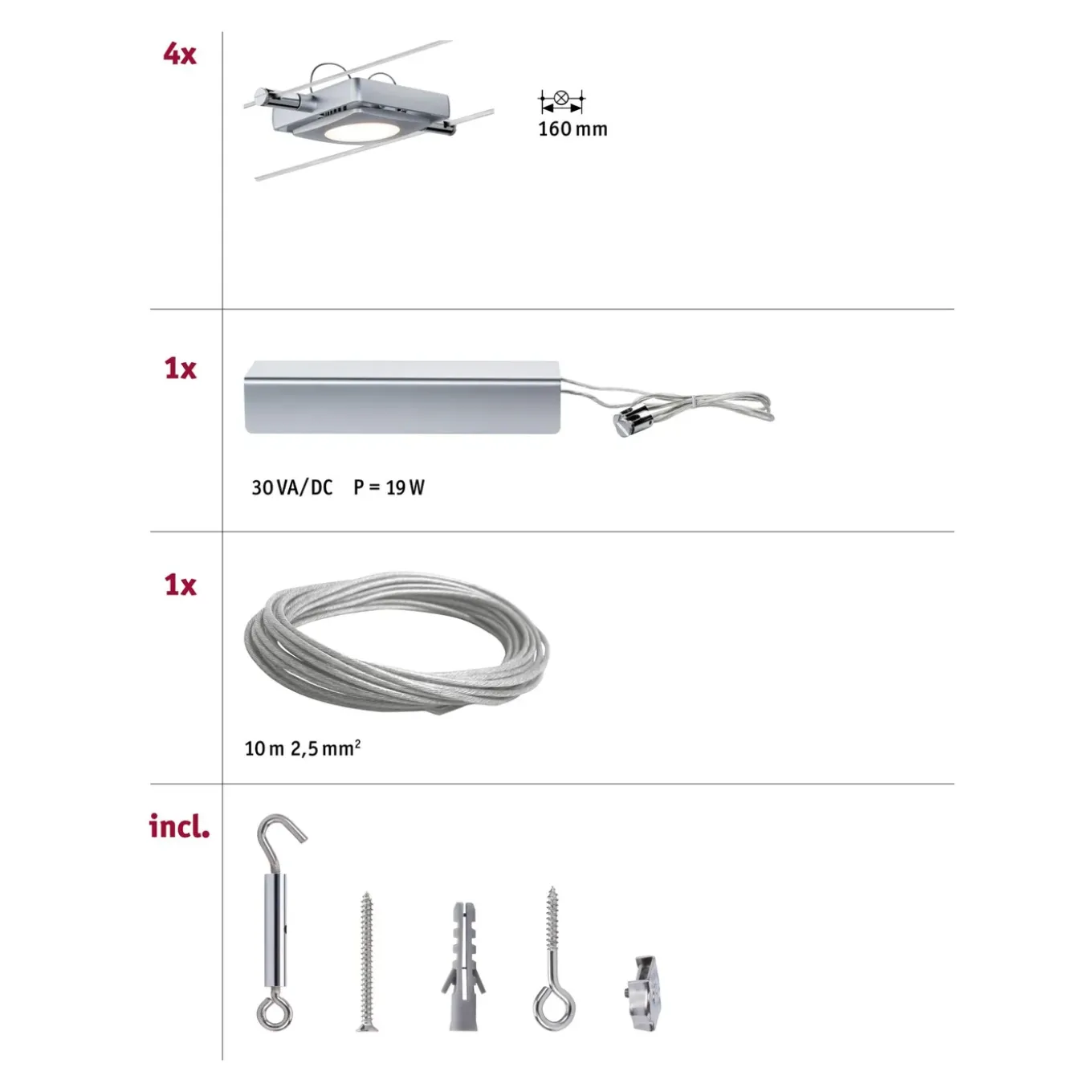 Paulmann basisset MacLED chroom 4x4,3W