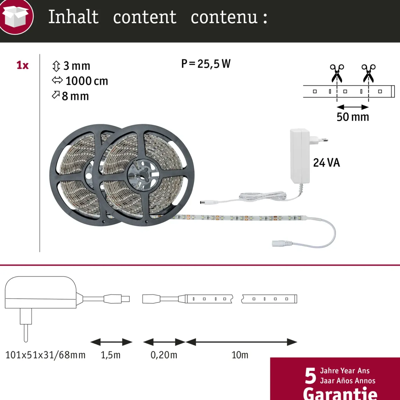 Paulmann ledstrip SimpLED 10m daglicht 22W
