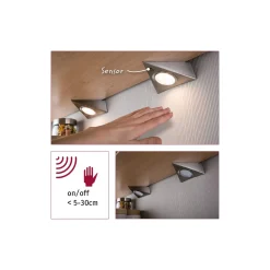 Paulmann meubelverlichting met sensor warm wit geborsteld staal 3x2,8W