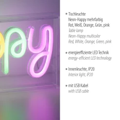 Paul Neuhaus Neon Lamp Happy - Meerkleurig - 8,5W - 23x12,7cm