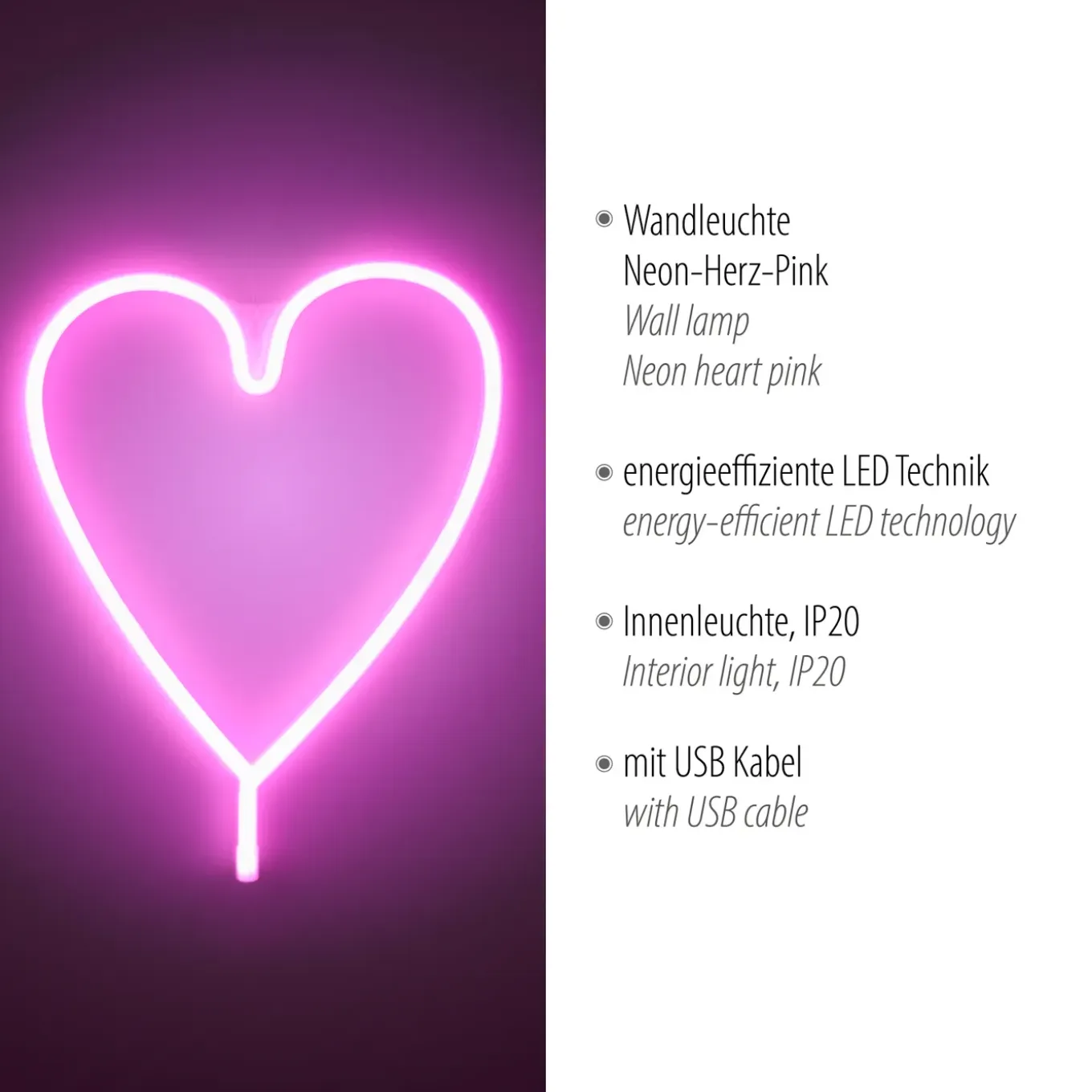 Paul Neuhaus Neon Lamp Hart - Roze - 9W - 29x38cm