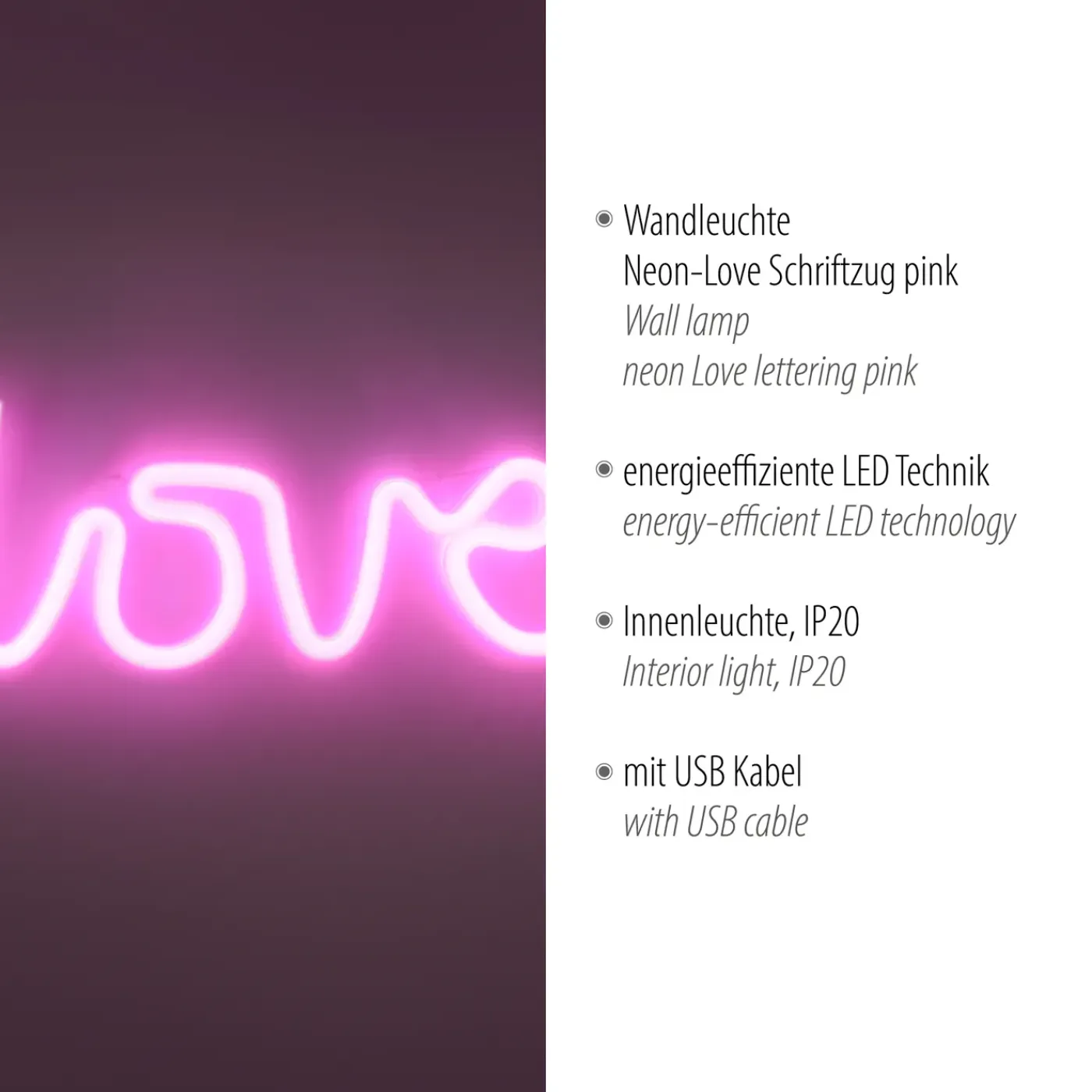 Paul Neuhaus Neon Lamp Neon Love - Roze - 6,5W - 34,3x12,5cm