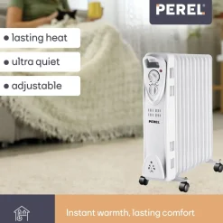 Perel 2500w Olieradiator Met 11 Ribben, 3 Warmtestanden, Instelbare Thermostaat, 24 X 48 X 59.5 Cm,