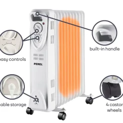 Perel 2500w Olieradiator Met 11 Ribben, 3 Warmtestanden, Instelbare Thermostaat, 24 X 48 X 59.5 Cm,