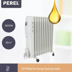 Perel 2500w Olieradiator Met 11 Ribben, 3 Warmtestanden, Lcd-display, 24 X 48 X 62.5 Cm, 2500 W, Wi