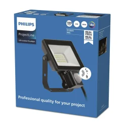 Philips Breedstraler ProjectLine - Zwart - 20W - 1800lm - Warm Wit - IP65 - met Bewegingssensor