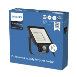 Philips Breedstraler ProjectLine - Zwart - 50W - 4500lm - Warm Wit - IP65 - met Bewegingssensor