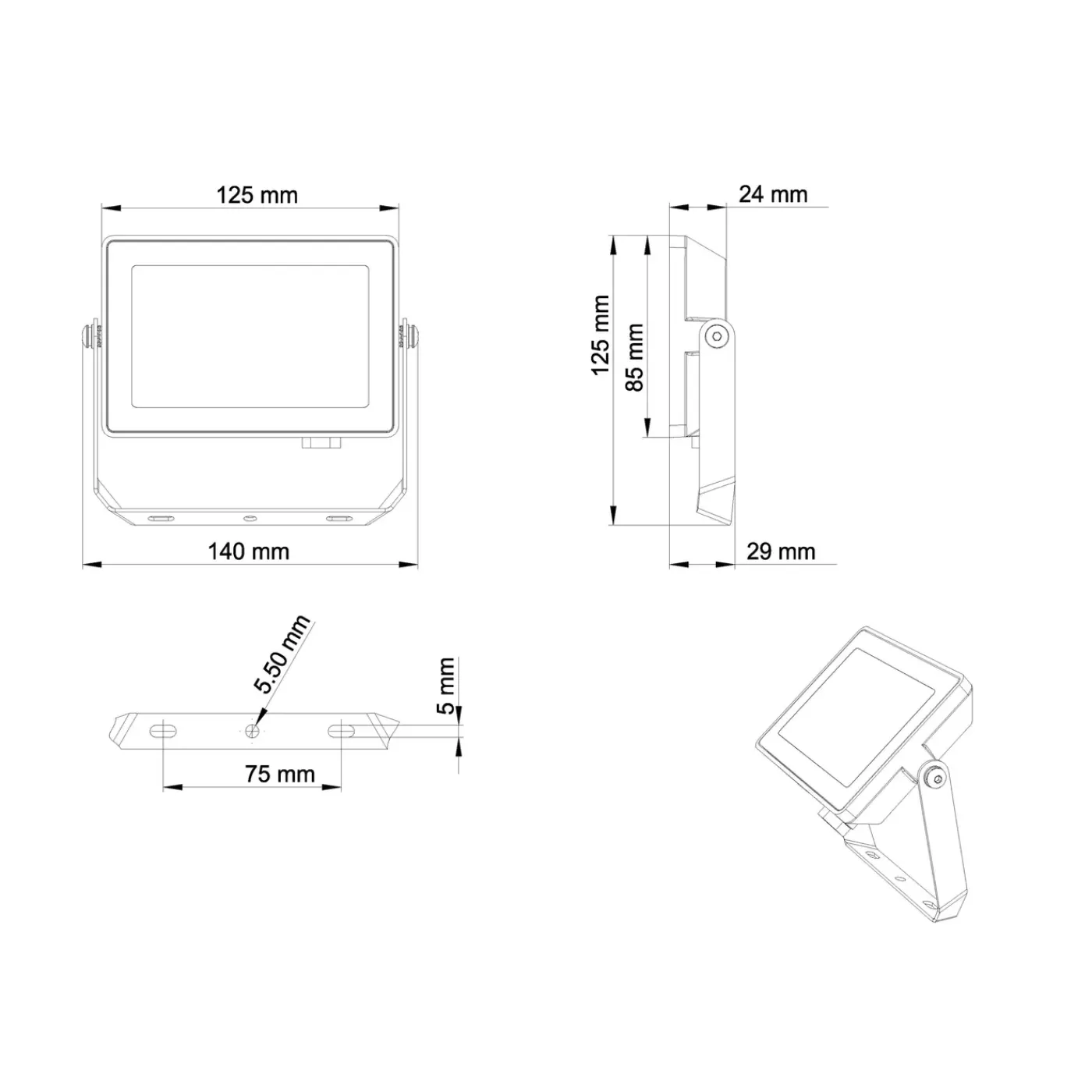Philips Breedstraler ProjectLine - Zwart - 20W - 1800lm - Warm Wit - IP65