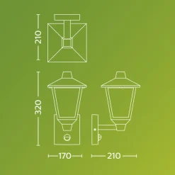 Philips Buitenwandlamp Kinno - Zwart - E27 - 25W - met Sensor