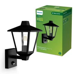 Philips Buitenwandlamp Kinno - Zwart - E27 - 25W - met Sensor