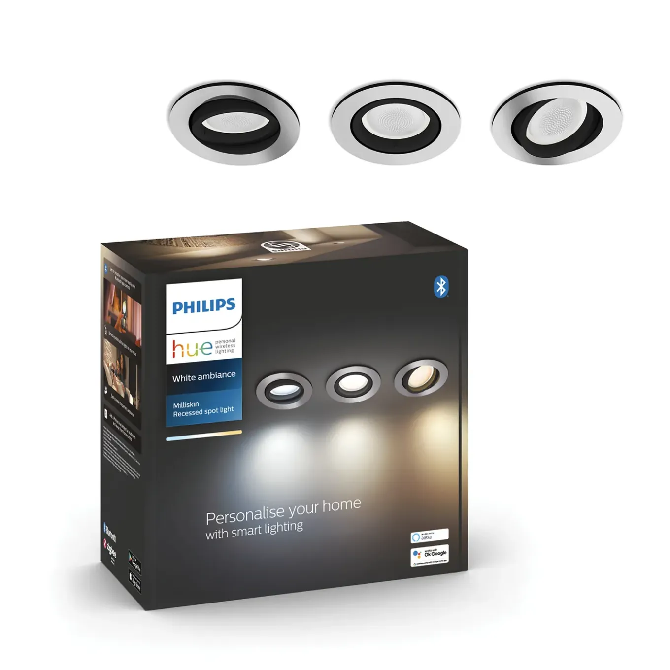Philips Hue inbouwspot Milliskin wit rond GU10 5W 3 stuks
