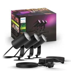Philips Hue Lily tuinspot - wit en gekleurd licht - 3-spots - zwart - LowVolt - basis