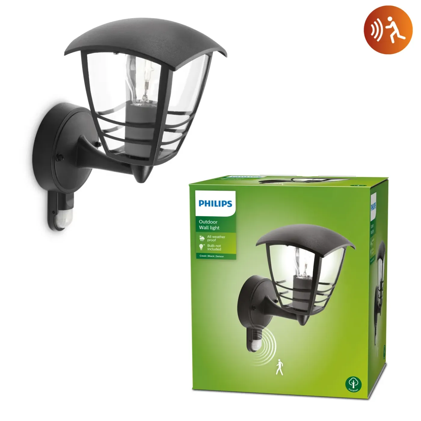 Philips muurverlichting Creek met bewegingssensor E27