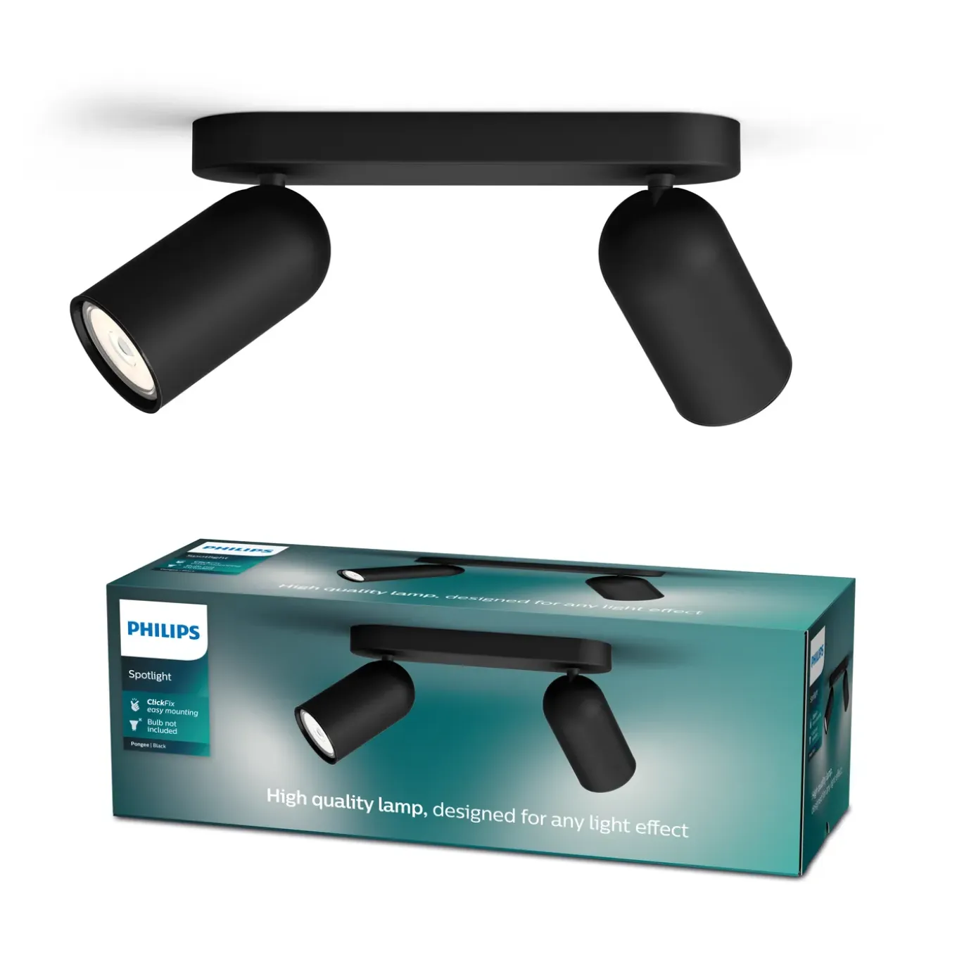 Philips Opbouwspot Pongee - Zwart - 24cm - 2xGU10